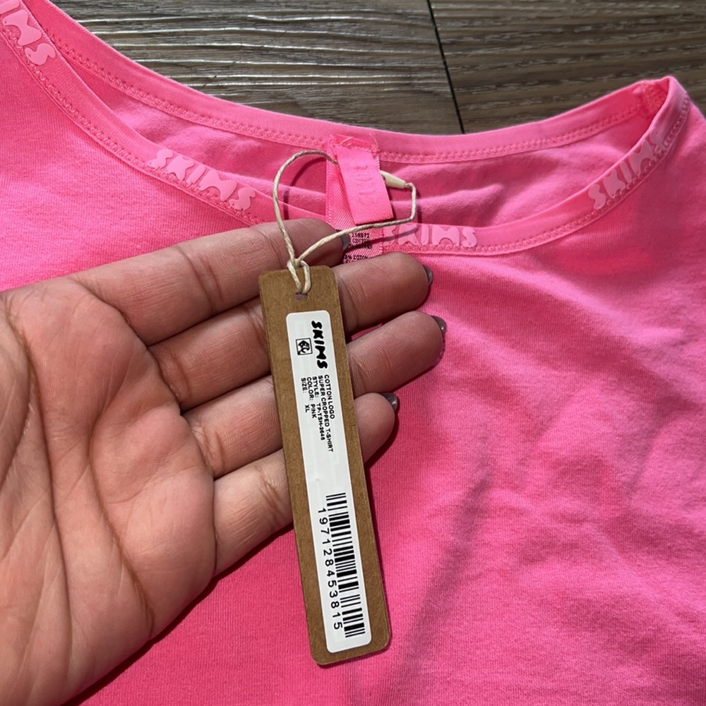 skims pink crop cotton logo top - Picture 4 of 5